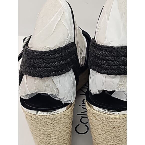 Calvin Klein Womens Elory Platform Wedge Heel Espadrille Sandal Black Sz 9.5M - Picture 6 of 10